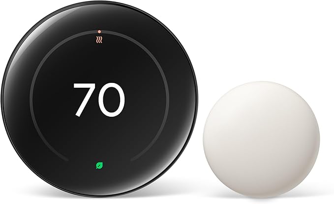 Google Nest Learning Thermostat (4th Gen, 2024) with Nest Temperature Sensor - Energy Saving Smart Thermostat - Works with Alexa, Apple HomeKit and Google Home App - Polished Obsidian